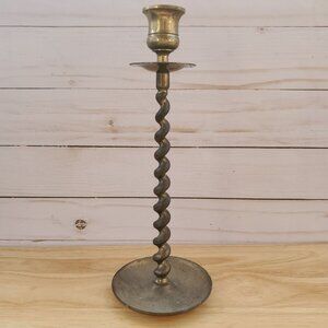 VTG 1950s HB Solid Brass Twisted Candlestick Holder 10" Tall Swirl Design Decor